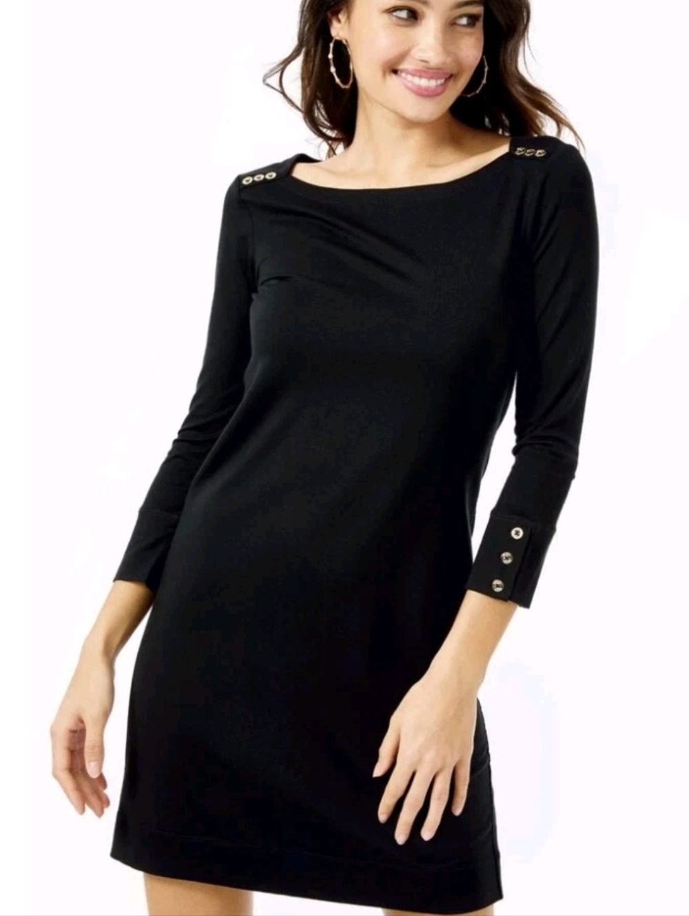 Lilly Pulitzer Sophie Black Dress with Gold-Tone Buttons SzS
